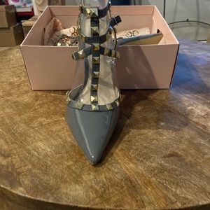 Grey heels with gold pointy studs